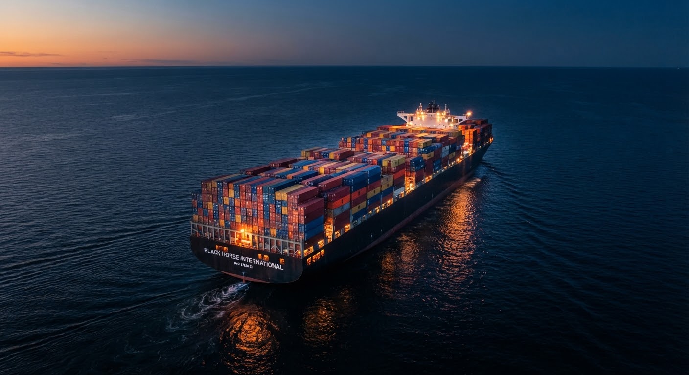 Container ship at sea representing African port logistics.